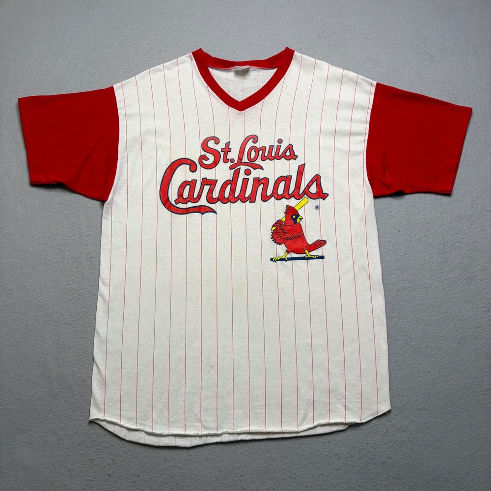 Vintage St. Louis Cardinals Jersey T-Shirt Mens XL White‎ Red 80s Pinstripe MLB